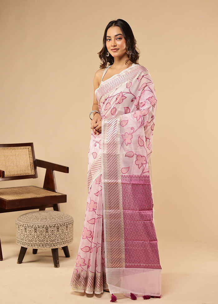 White Cotton Saree With Blouse Piece