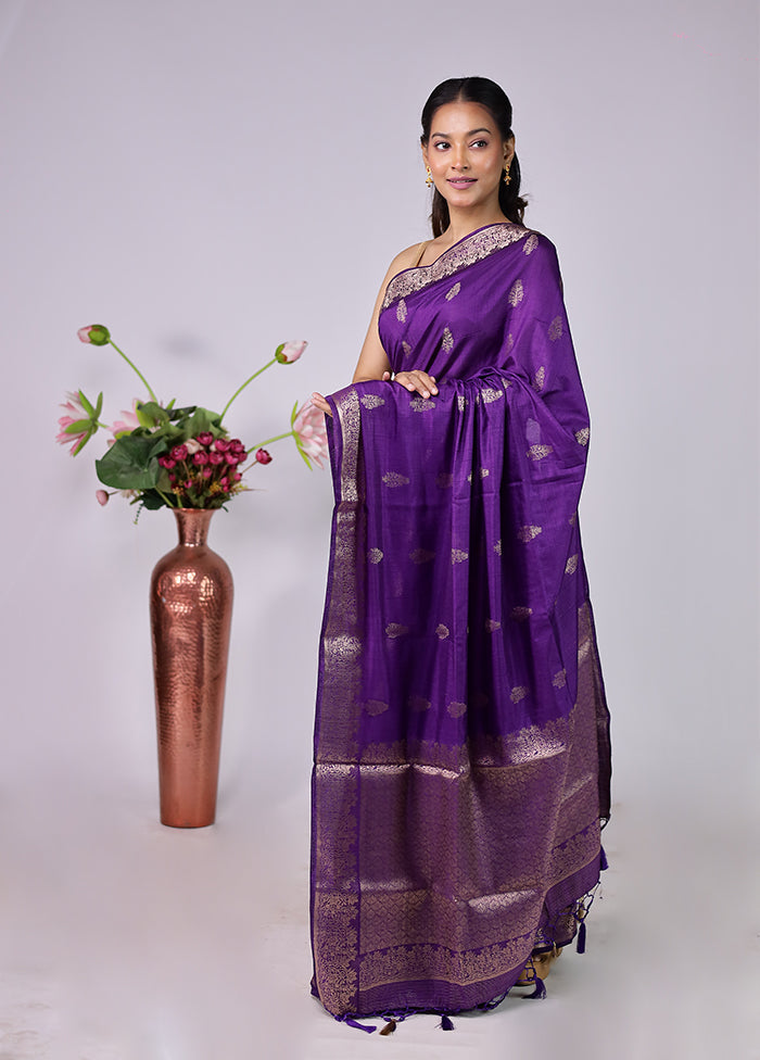 Purple Dupion Silk Saree With Blouse Piece