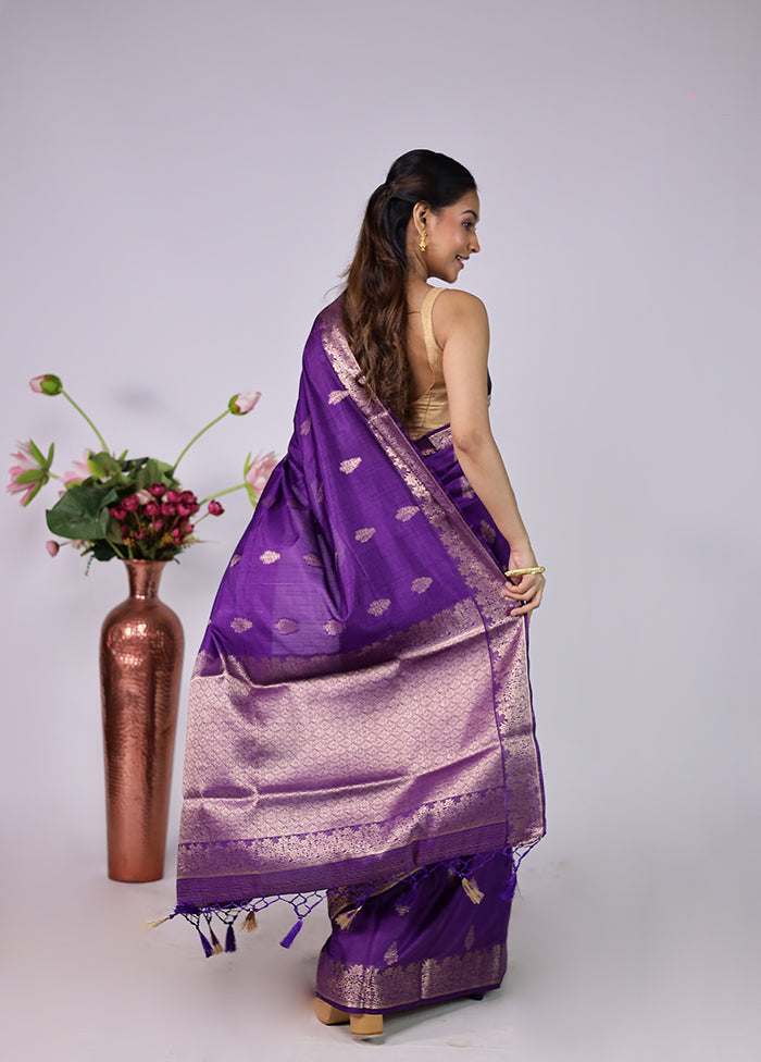 Purple Dupion Silk Saree With Blouse Piece