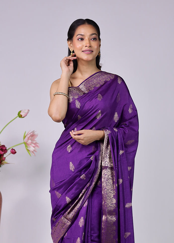 Purple Dupion Silk Saree With Blouse Piece