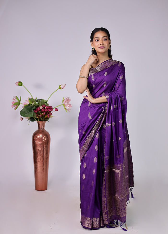 Purple Dupion Silk Saree With Blouse Piece