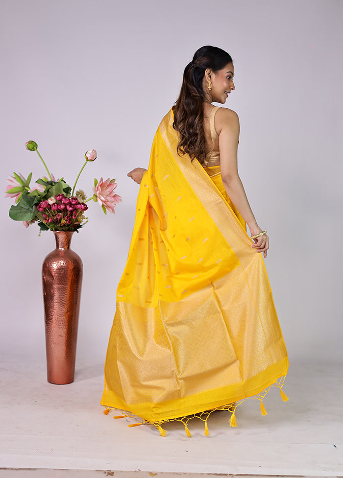 Yellow Dupion Silk Saree With Blouse Piece