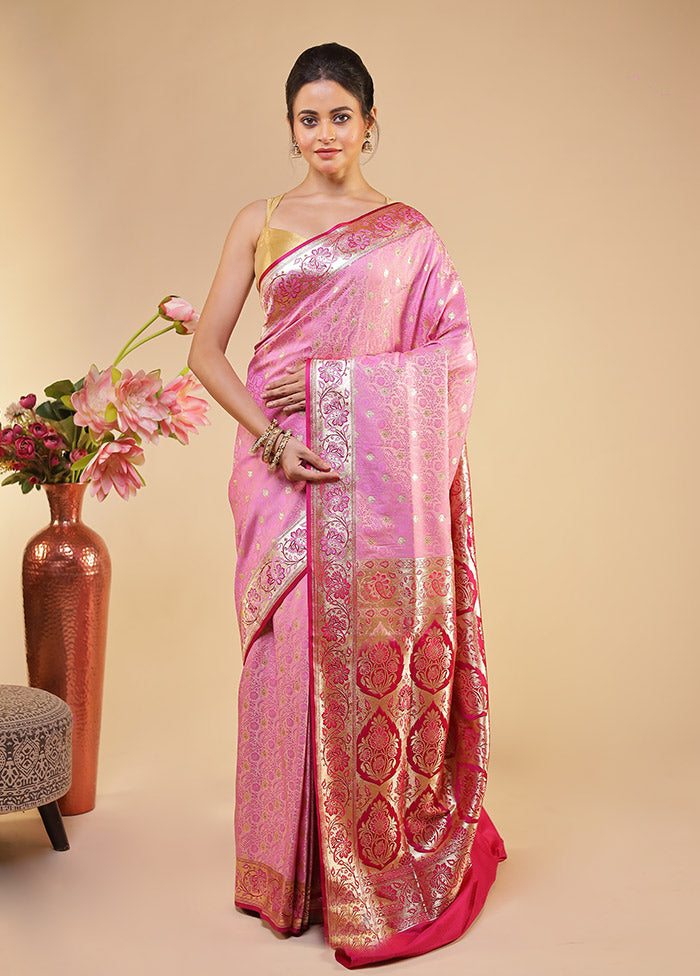 Pink Tanchoi Silk Saree With Blouse Piece