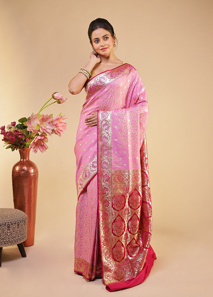 Pink Tanchoi Silk Saree With Blouse Piece