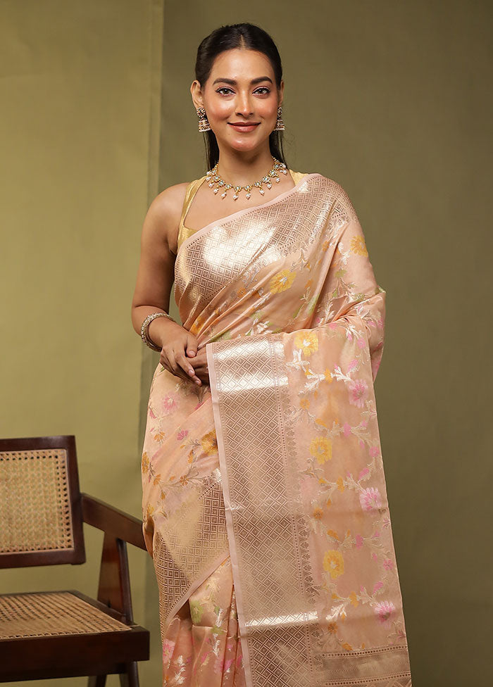 Cream Kora Silk Saree With Blouse Piece