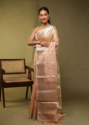Cream Kora Silk Saree With Blouse Piece