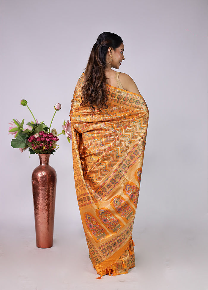 Orange Dupion Silk Saree With Blouse Piece