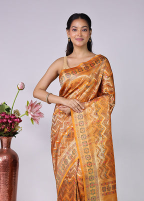 Orange Dupion Silk Saree With Blouse Piece