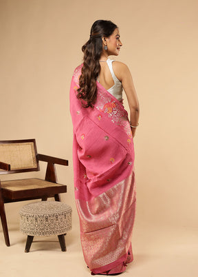 Pink Tussar Silk Saree With Blouse Piece