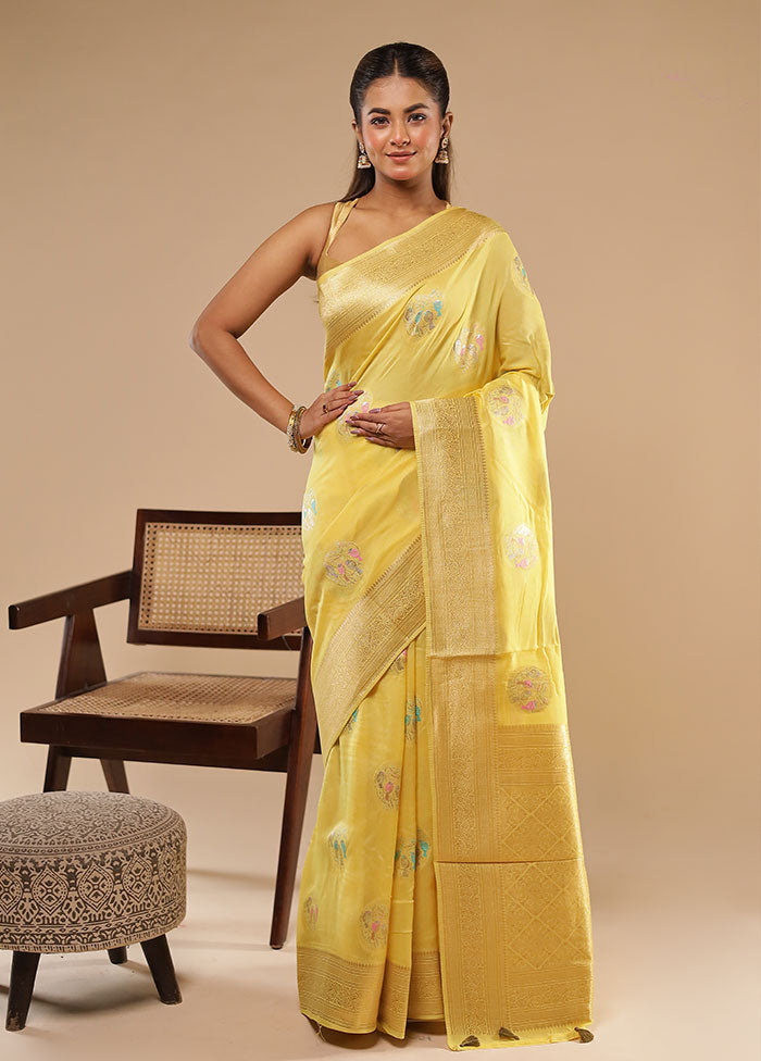 Yellow Tissue Silk Saree With Blouse Piece