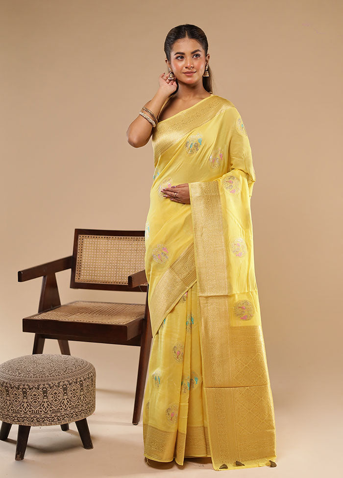 Yellow Tissue Silk Saree With Blouse Piece
