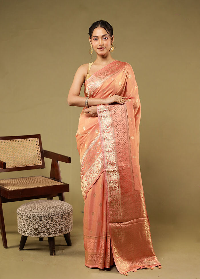Peach Tissue Silk Saree With Blouse Piece