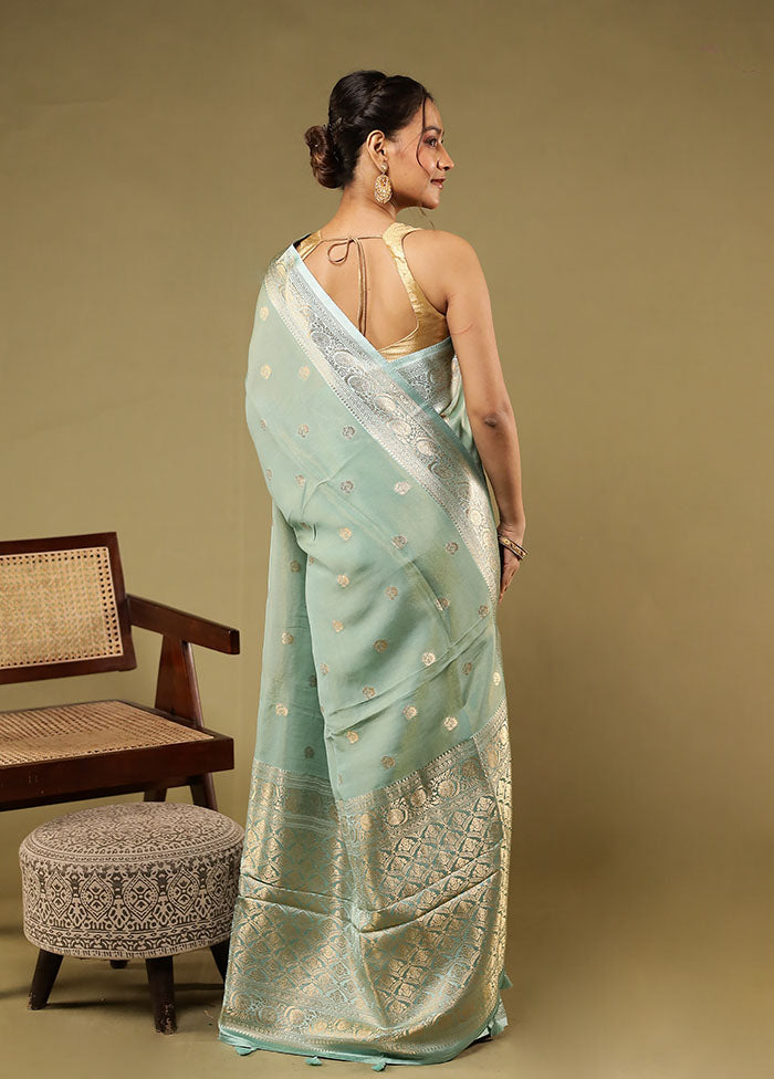 Green Tissue Silk Saree With Blouse Piece
