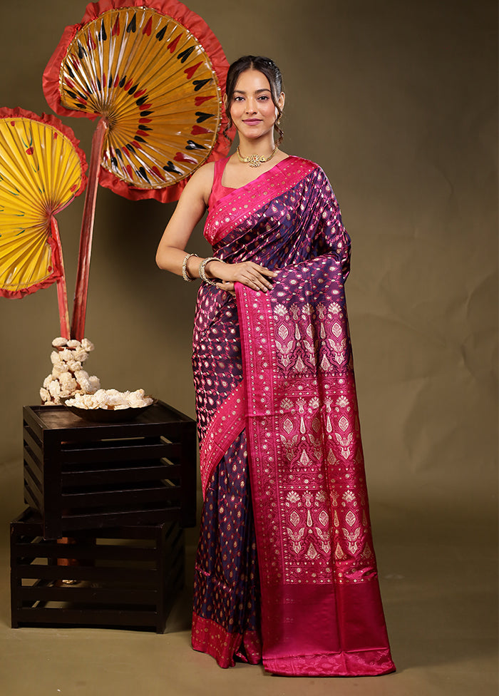 Purple Tanchoi Silk Saree With Blouse Piece
