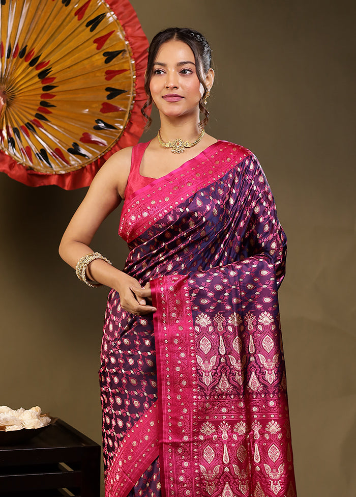 Purple Tanchoi Silk Saree With Blouse Piece
