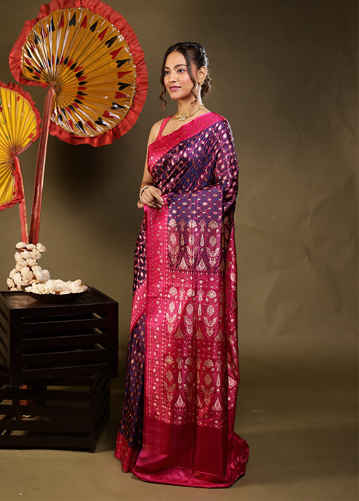 Purple Tanchoi Silk Saree With Blouse Piece