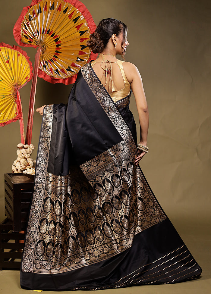 Black Banarasi Silk Saree With Blouse Piece
