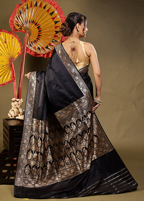 Black Banarasi Silk Saree With Blouse Piece
