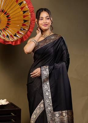 Black Banarasi Silk Saree With Blouse Piece