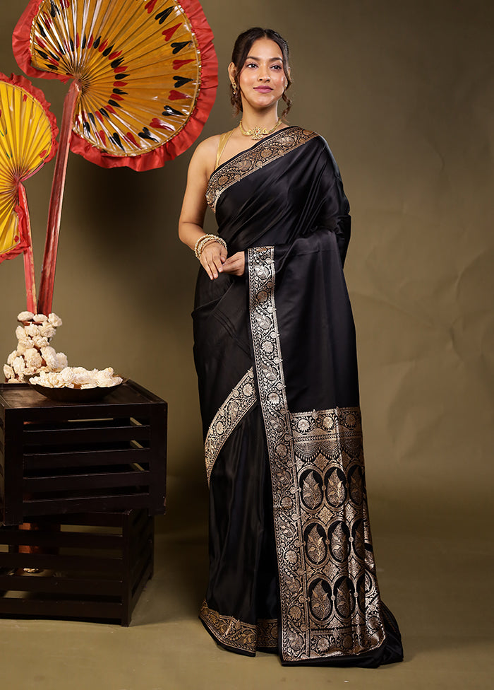 Black Banarasi Silk Saree With Blouse Piece