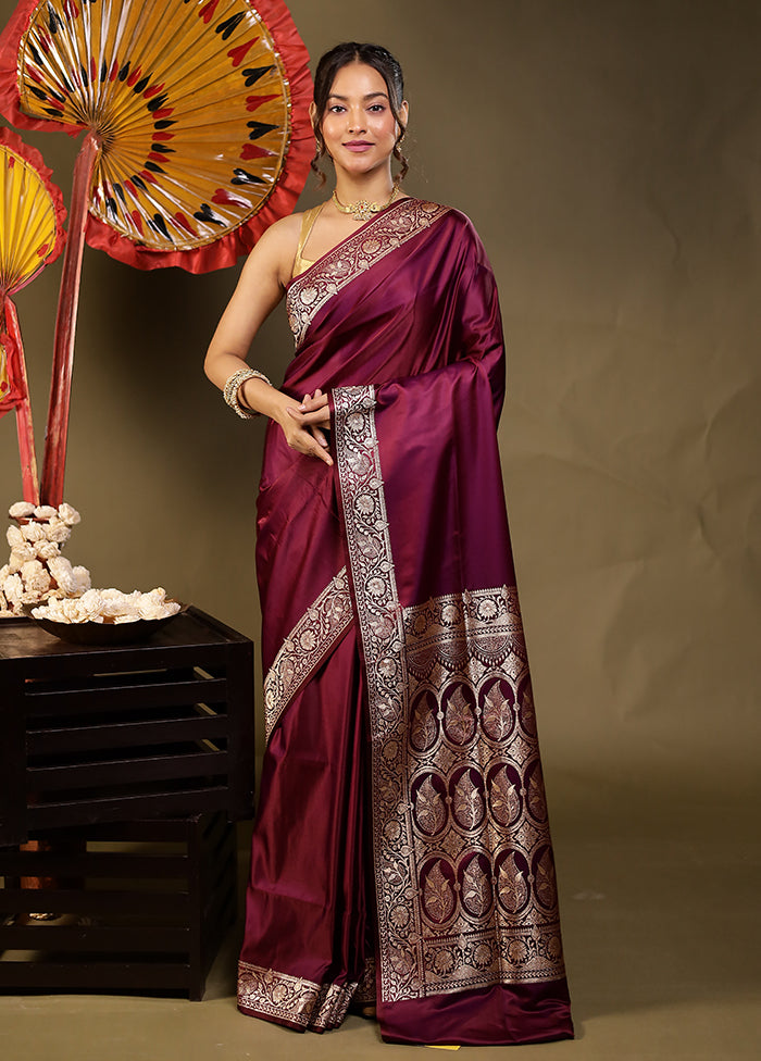 Purple Banarasi Silk Saree With Blouse Piece