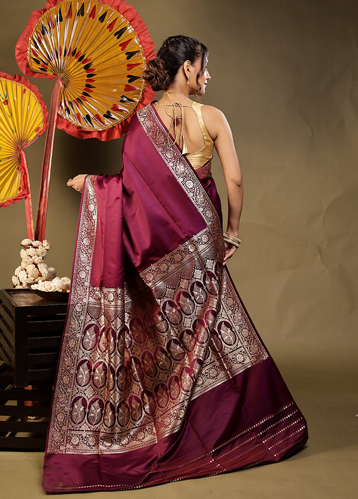 Purple Banarasi Silk Saree With Blouse Piece