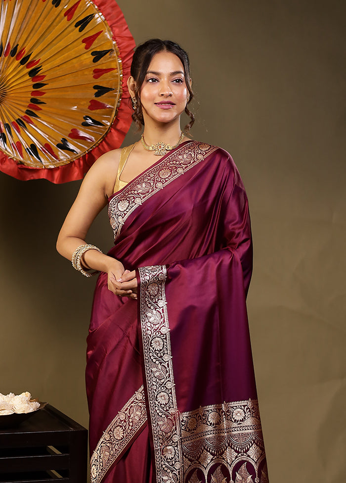 Purple Banarasi Silk Saree With Blouse Piece
