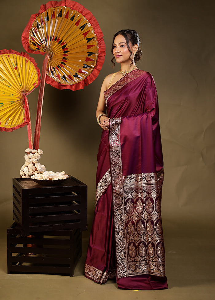 Purple Banarasi Silk Saree With Blouse Piece