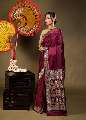 Purple Banarasi Silk Saree With Blouse Piece