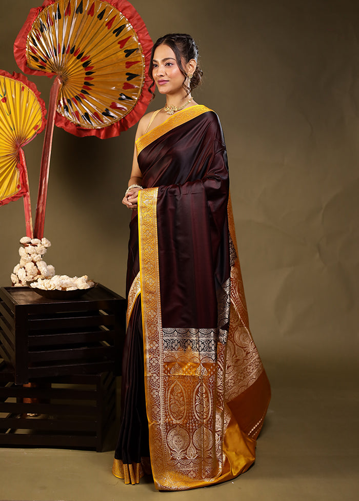 Maroon Banarasi Silk Saree With Blouse Piece