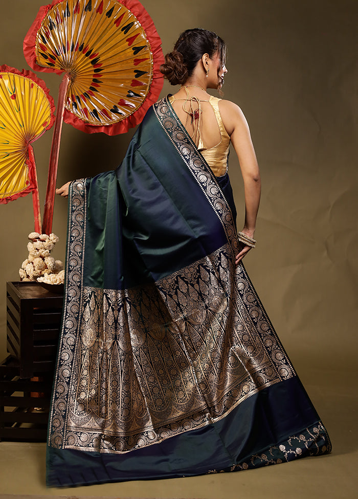 Green Banarasi Silk Saree With Blouse Piece