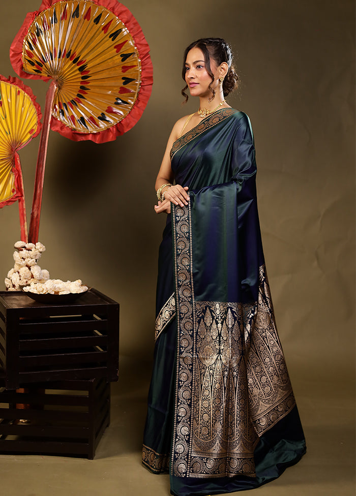 Green Banarasi Silk Saree With Blouse Piece