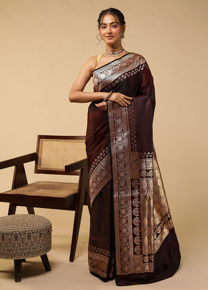 Maroon Banarasi Silk Saree With Blouse Piece