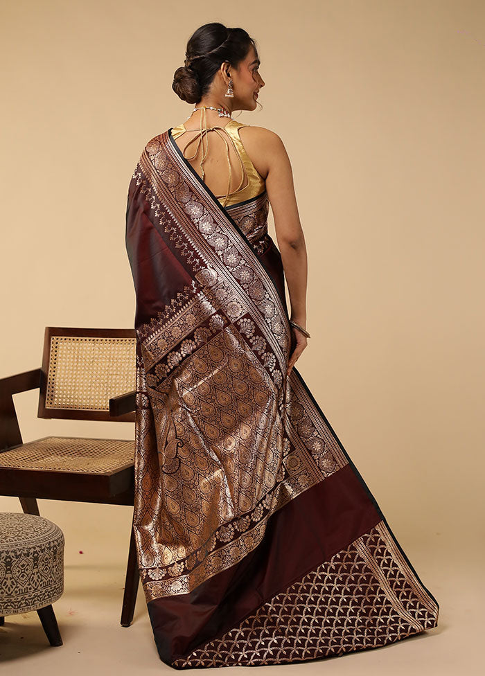 Maroon Banarasi Silk Saree With Blouse Piece