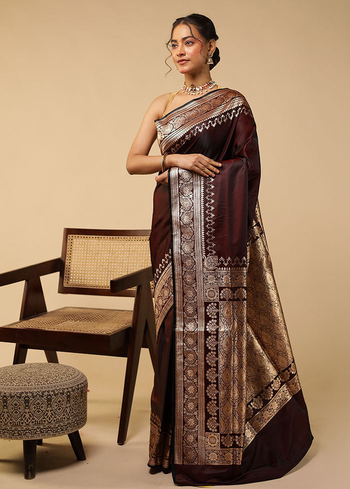 Maroon Banarasi Silk Saree With Blouse Piece