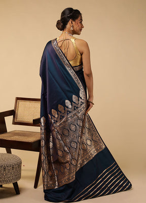Blue Banarasi Silk Saree With Blouse Piece