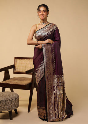 Purple Banarasi Silk Saree With Blouse Piece
