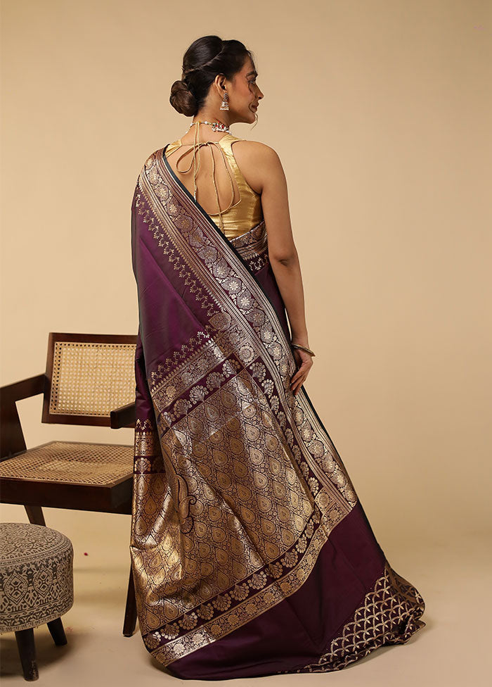 Purple Banarasi Silk Saree With Blouse Piece