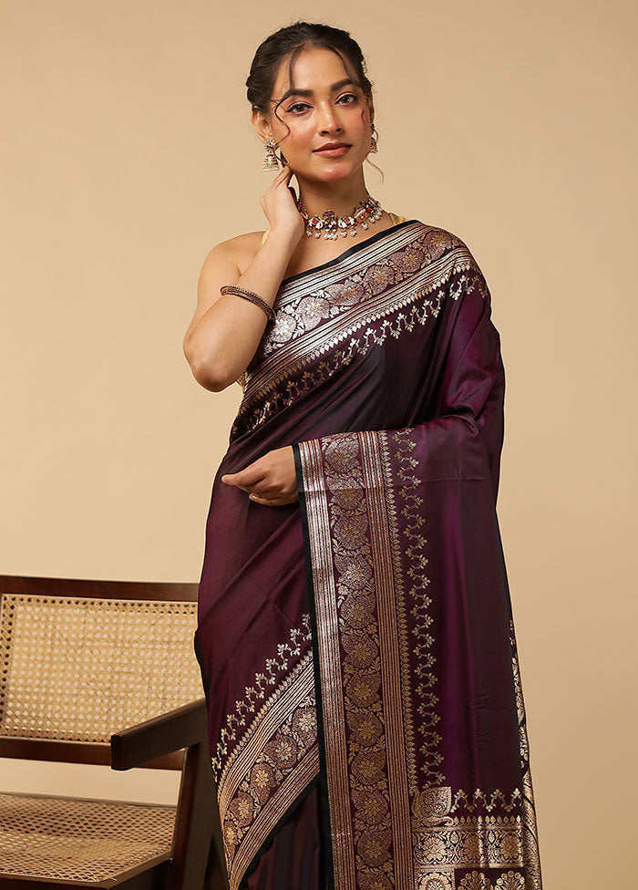 Purple Banarasi Silk Saree With Blouse Piece