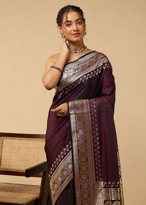 Purple Banarasi Silk Saree With Blouse Piece