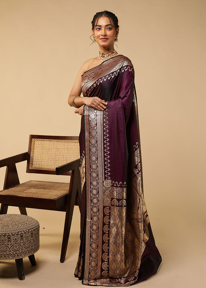 Purple Banarasi Silk Saree With Blouse Piece