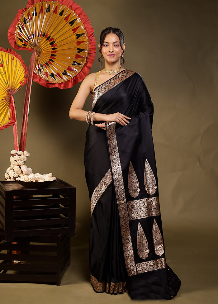 Black Banarasi Silk Saree With Blouse Piece