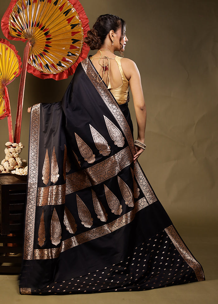 Black Banarasi Silk Saree With Blouse Piece