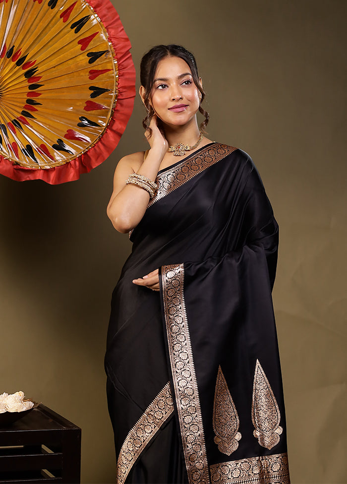 Black Banarasi Silk Saree With Blouse Piece