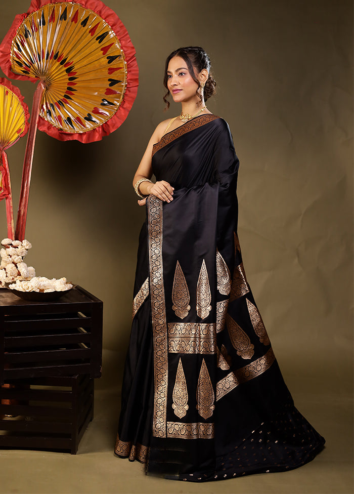 Black Banarasi Silk Saree With Blouse Piece