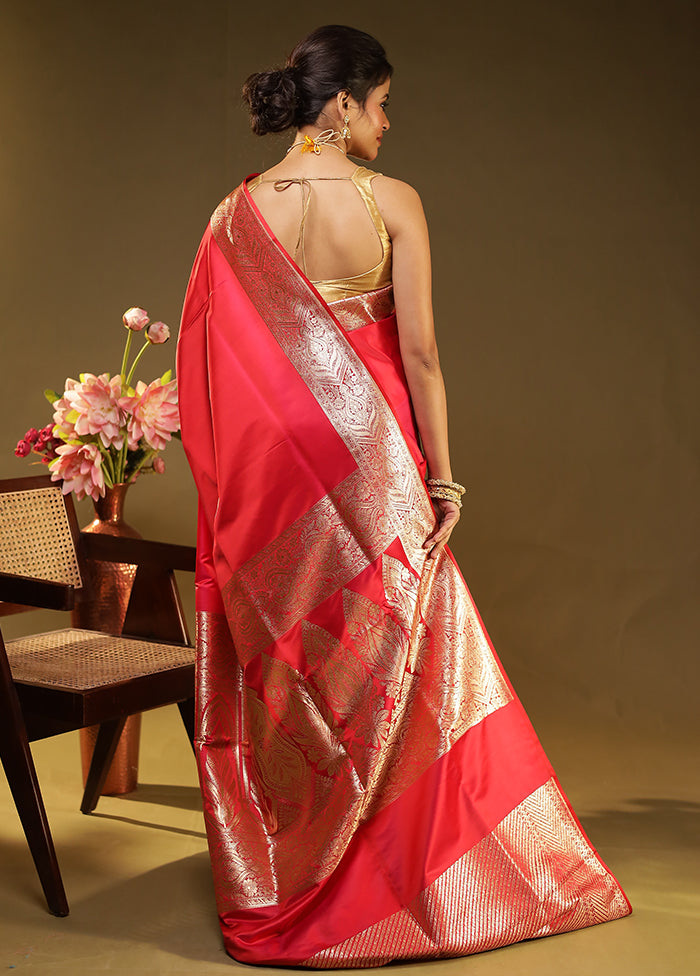 Red Banarasi Silk Saree With Blouse Piece