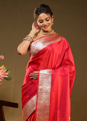 Red Banarasi Silk Saree With Blouse Piece