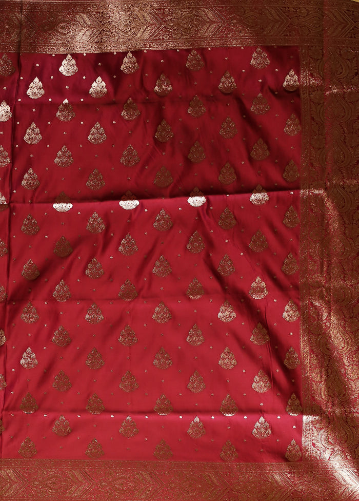 Red Banarasi Silk Saree With Blouse Piece