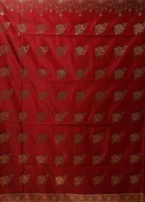 Maroon Banarasi Silk Saree With Blouse Piece