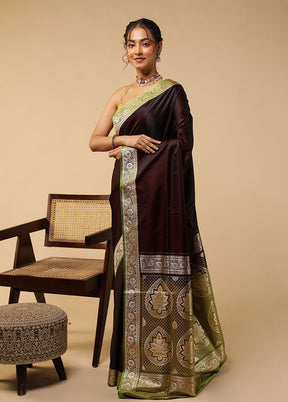 Maroon Banarasi Silk Saree With Blouse Piece